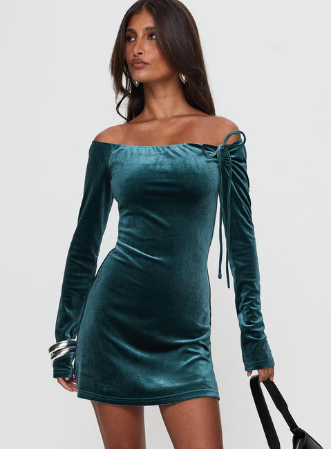 Intertwine Long Sleeve Mini Dress Forest Green | Princess Polly Intertwine Long Sleeve Mini Dress Forest Green | Princess Polly