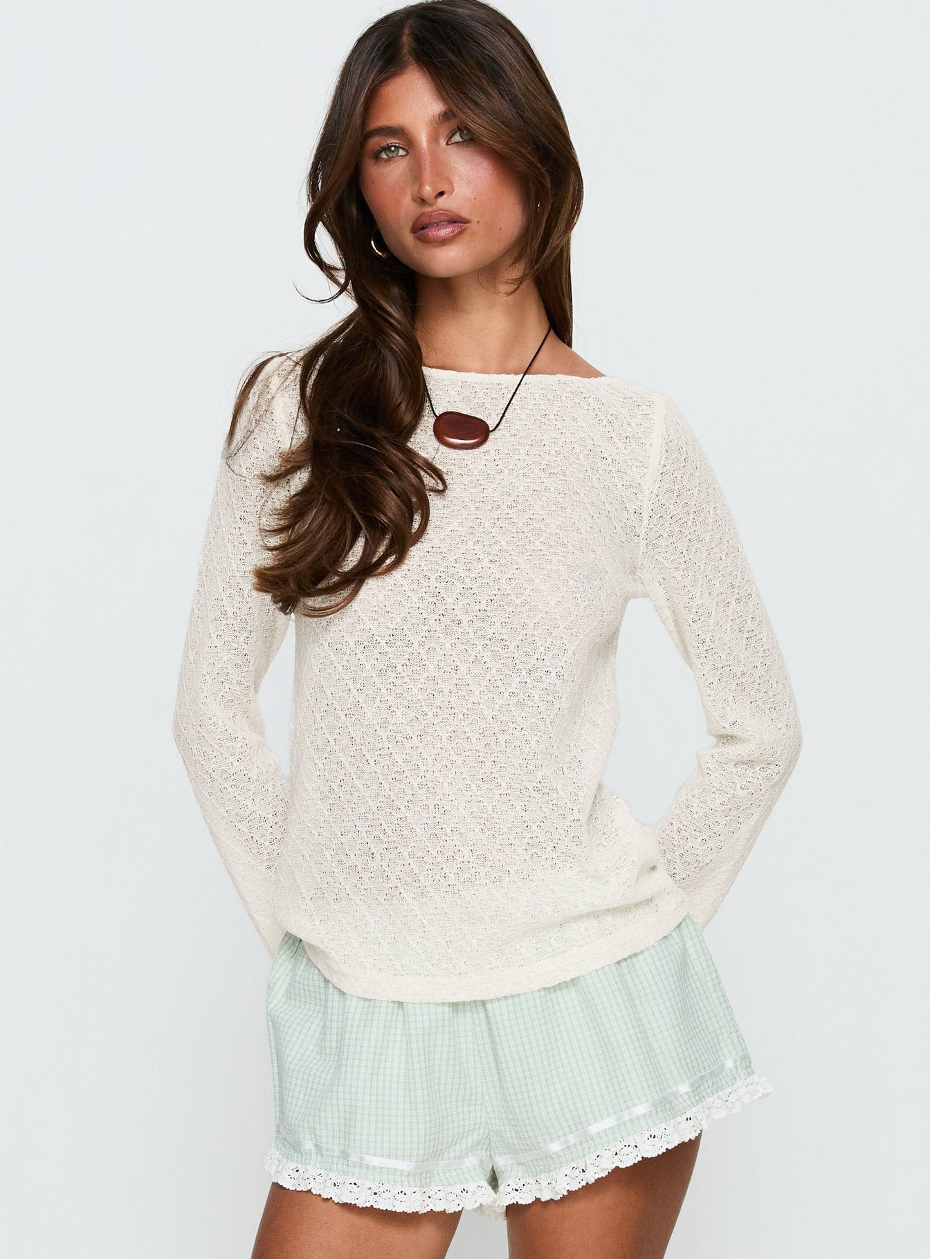 Tuppence Textured Long Sleeve Top Cream | Princess Polly