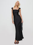 front view of model wearing Princess Polly Azura Off The Shoulder Maxi Dress Black Square Neck 