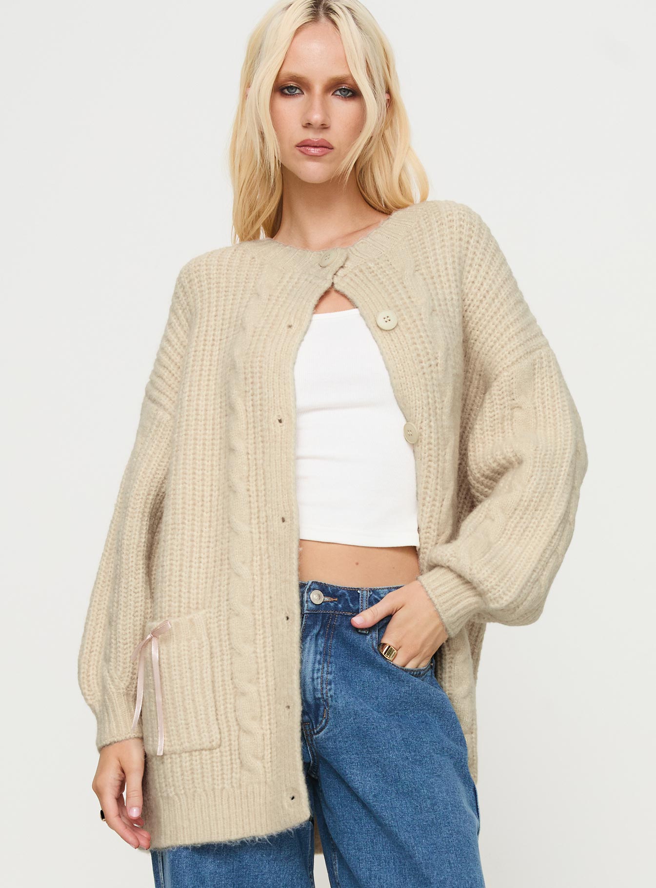 Cameliah Knit Cardigan Cream | Princess Polly