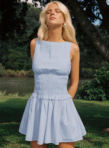 Yennifer Shirred Mini Dress Blue / White