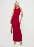 front view of model wearing Princess Polly Mayok Maxi Dress Burgundy Scoop Neck 