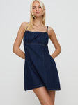 front view of model wearing Princess Polly Adria Denim Mini Dress Indigo Square Neck 