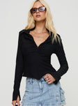 front view of model wearing Princess Polly Witherspoon Long Sleeve Top Black Full Sleeves High Neck 