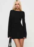 front view of model wearing Princess Polly Carters Long Sleeve Mini Dress Black High Neck 