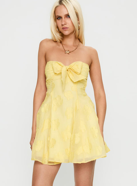 princess polly yellow dress Flow Strapless Mini 97% polyester 3% elastane Cold gentle machine wash Mini Yellow Floral Dress by