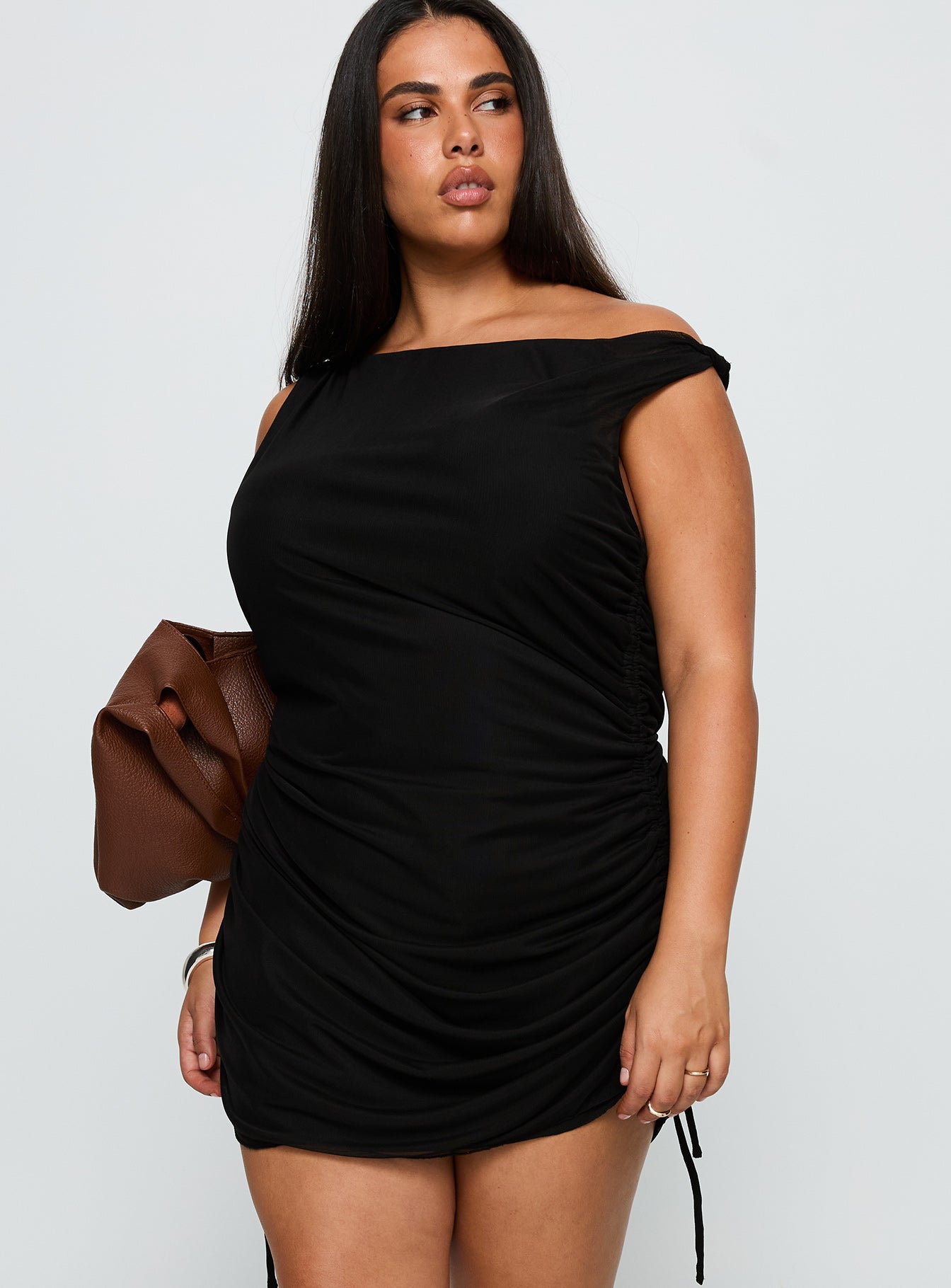 Bella Luna Ruched Mini Dress Black Curve | Princess Polly Bella Luna Ruched Mini Dress Black Curve | Princess Polly