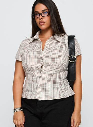 Cottesloe Blouse Top Brown Check Curve