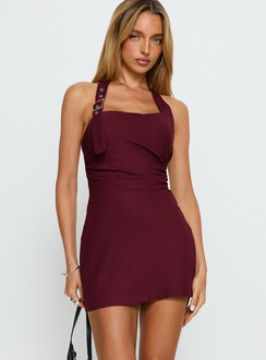 Deona Tailored Mini Dress Berry Pinstripe