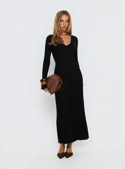 Gratuita Long Sleeve Rib Maxi Dress Black