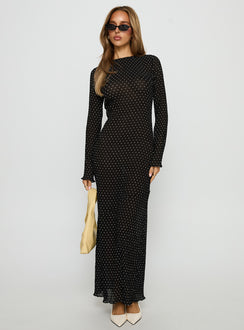 Haven Long Sleeve Maxi Dress Noir Polka