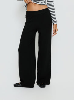 back view of model wearing Princess Polly Bekki Wide Leg Knit Pant Black High Rise Pants 
