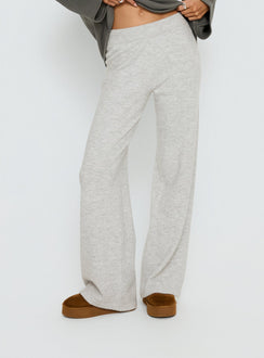 side view of model wearing Princess Polly Bekki Wide Leg Knit Pant Grey Marle High Rise Pants 