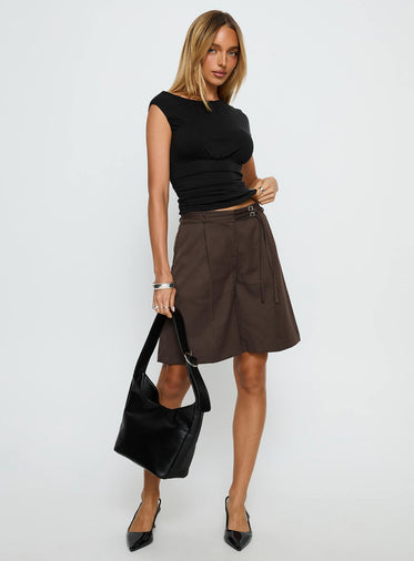 Lorina Tailored Longline Shorts Brown Pinstripe
