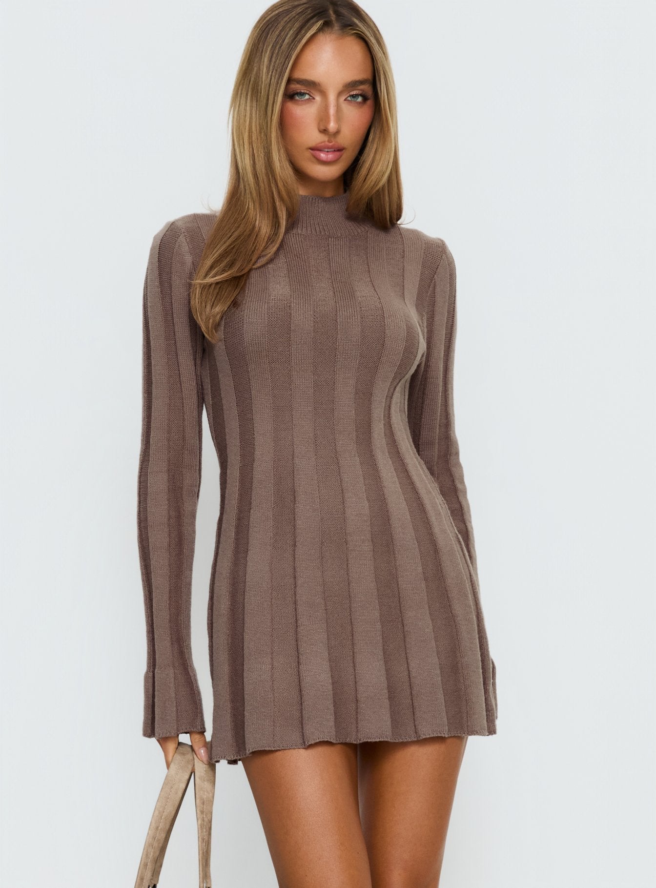 mocha long sleeve short dress Chic Sweetheart Embroidered Mini Dress in Iced Mocha M / Iced Mocha