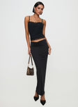 back view of model wearing Princess Polly Kalyn Ruched Front Maxi Skirt Black Maxi 