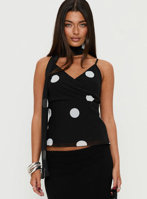 Jenae Scarf Detail Cami Top Black / White Polka