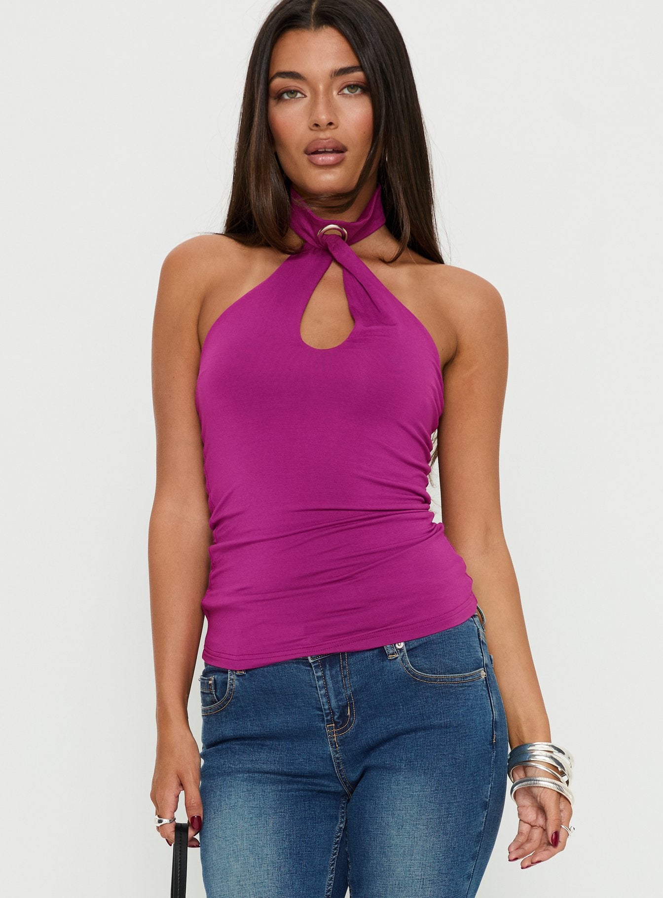 Amerika Twist Neck Top | Purple | Womens | Princess Polly