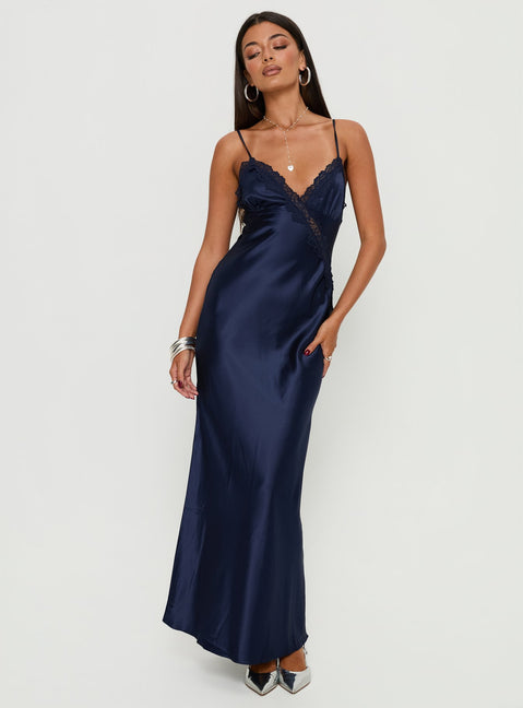 Madelene Lace V Neck Maxi Dress | Navy | Womens | Princess Polly Madelene Lace V Neck Maxi Dress | Navy | Womens | Princess Polly