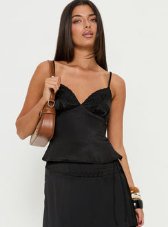 Aruba Satin Embroidered Cami Top Black
