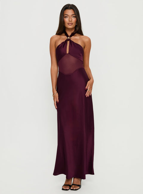 Rosario Halter Sheer Maxi Dress | Plum | Womens | Princess Polly Rosario Halter Sheer Maxi Dress | Plum | Womens | Princess Polly