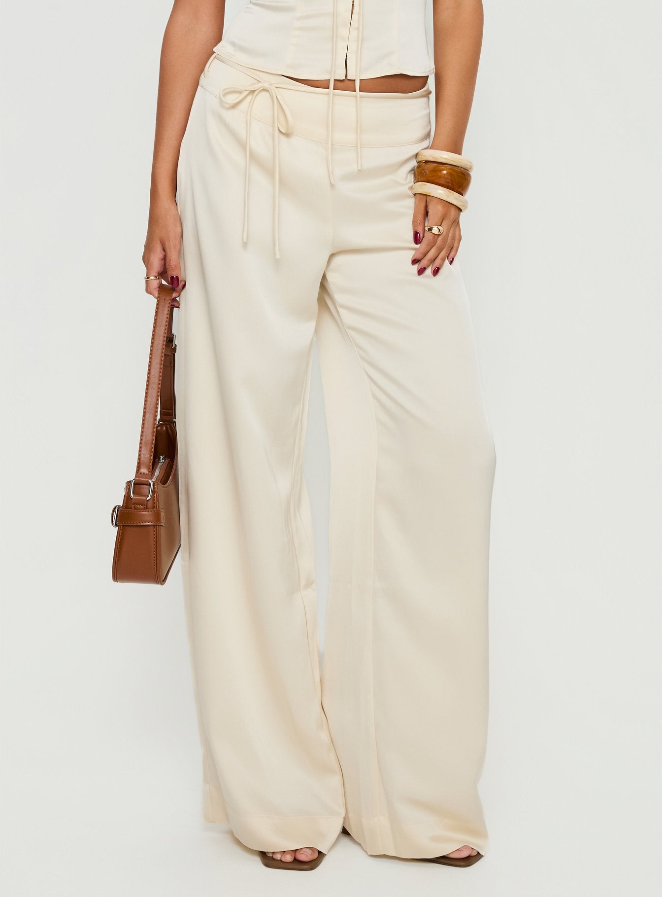 Aubrette Satin Tie Pants Cream | Princess Polly