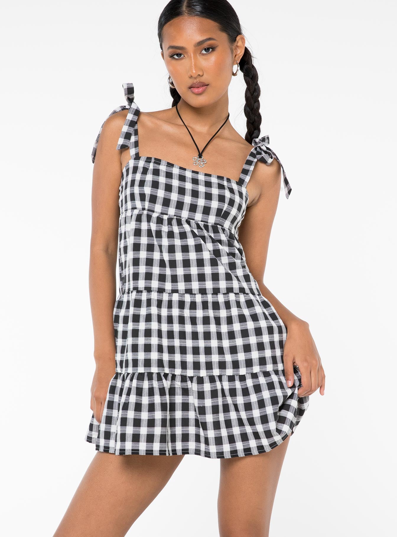 Black and white checkered clearance mini dress