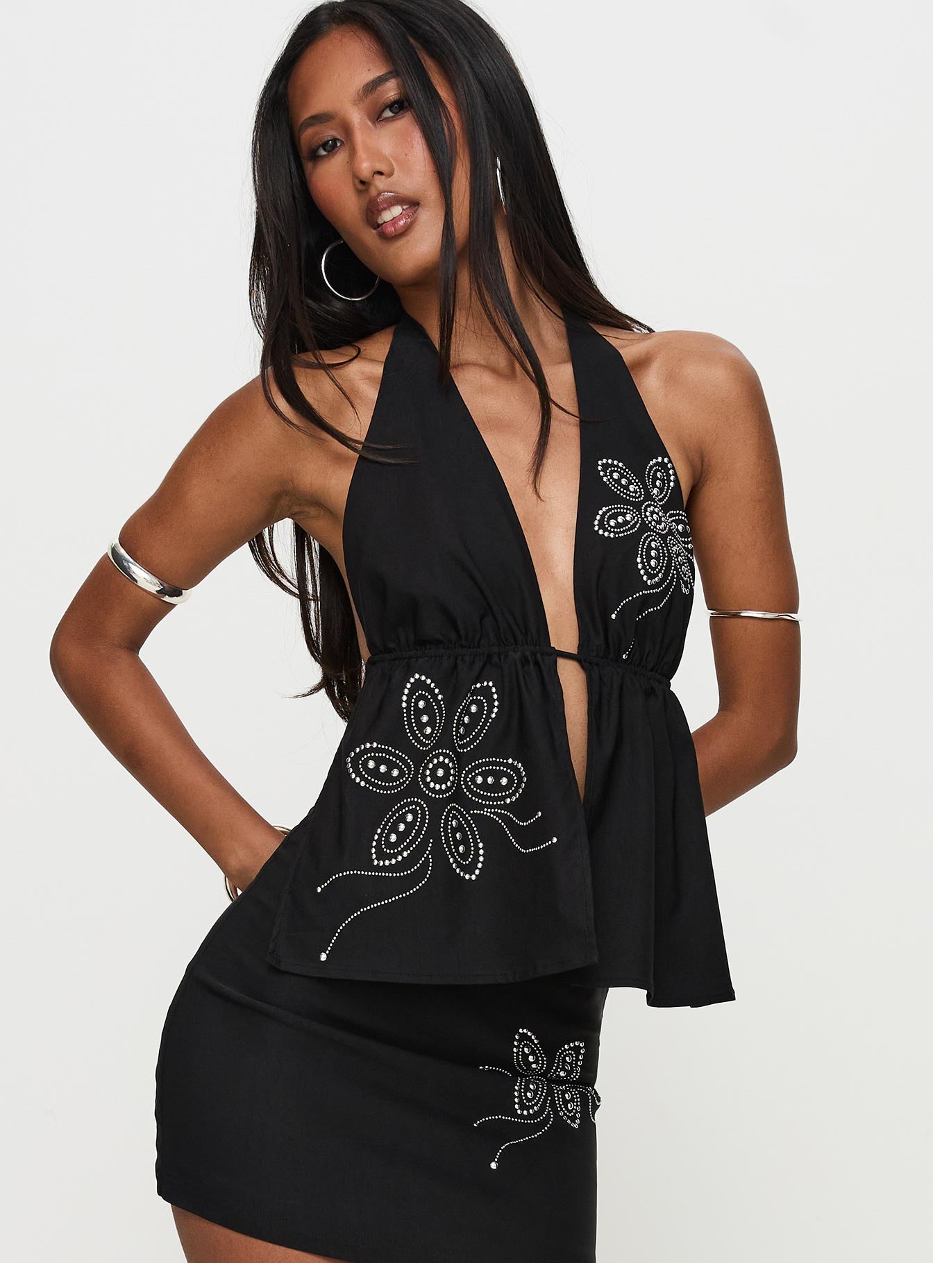 Quotation Diamante Halter Backless Top Black | Princess Polly Quotation Diamante Halter Backless Top Black | Princess Polly
