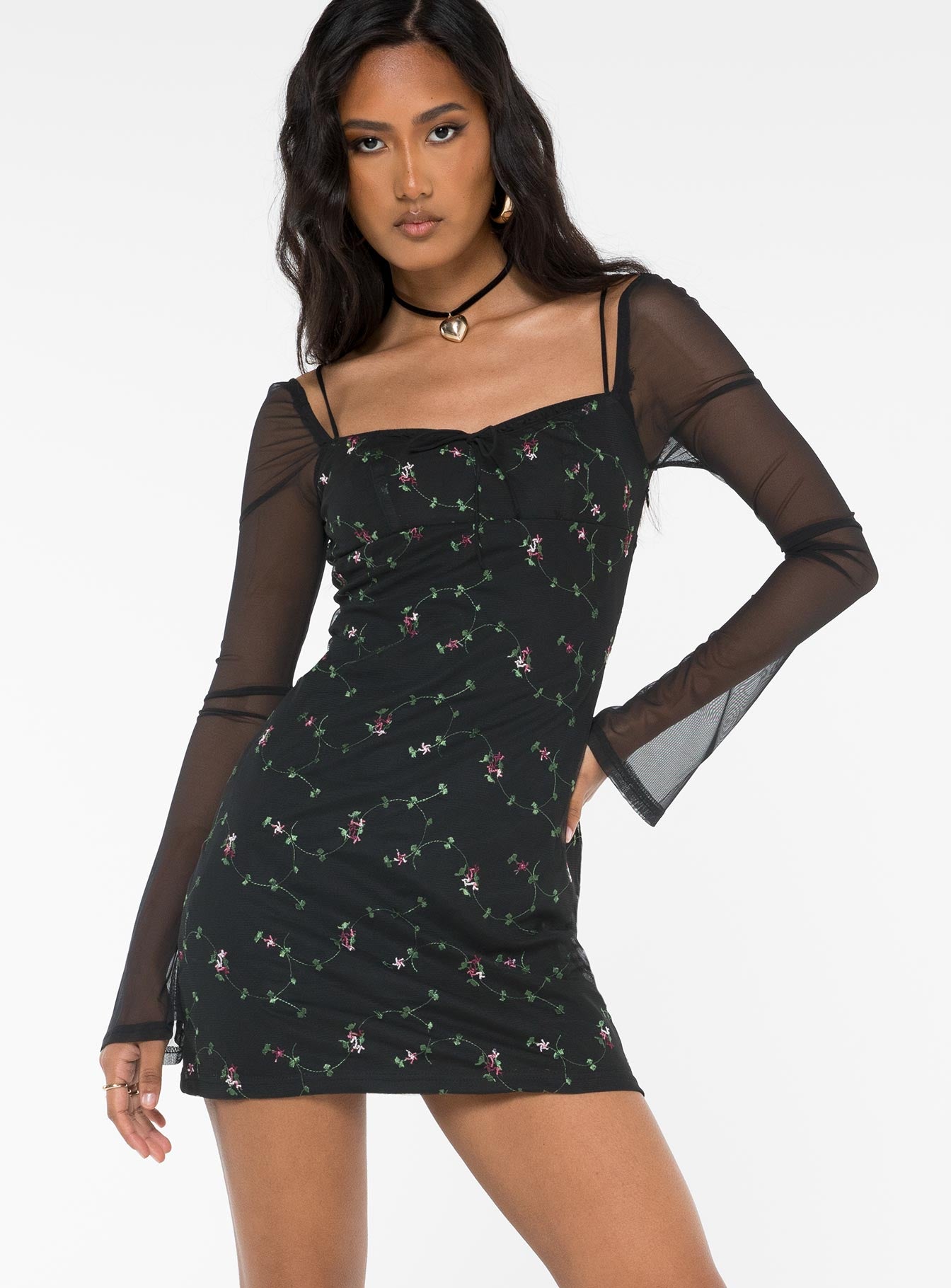 Quinny long sleeve mini dress black