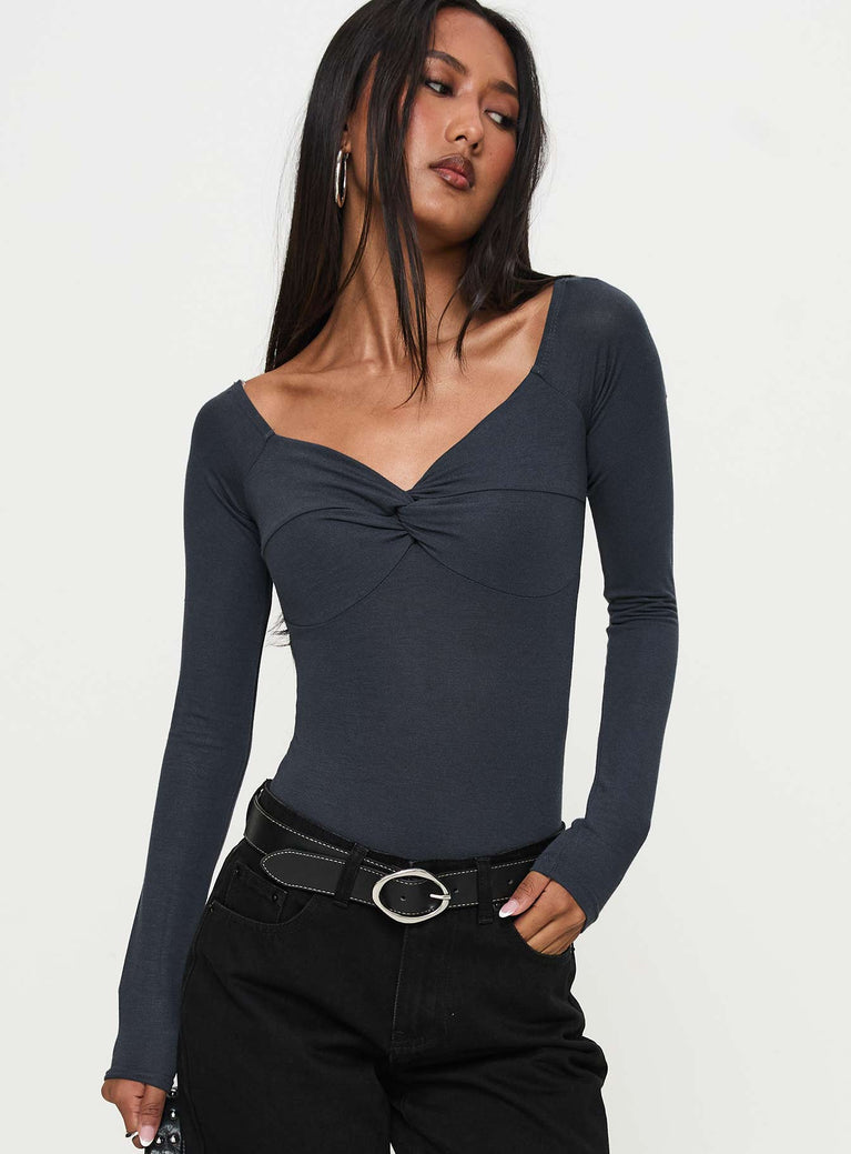 Heart Mend Long Sleeve Off The Shoulder Bodysuit Blue