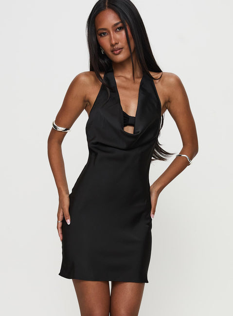 petite black halter neck frilled mini dress Black Ruffle Mini Dress