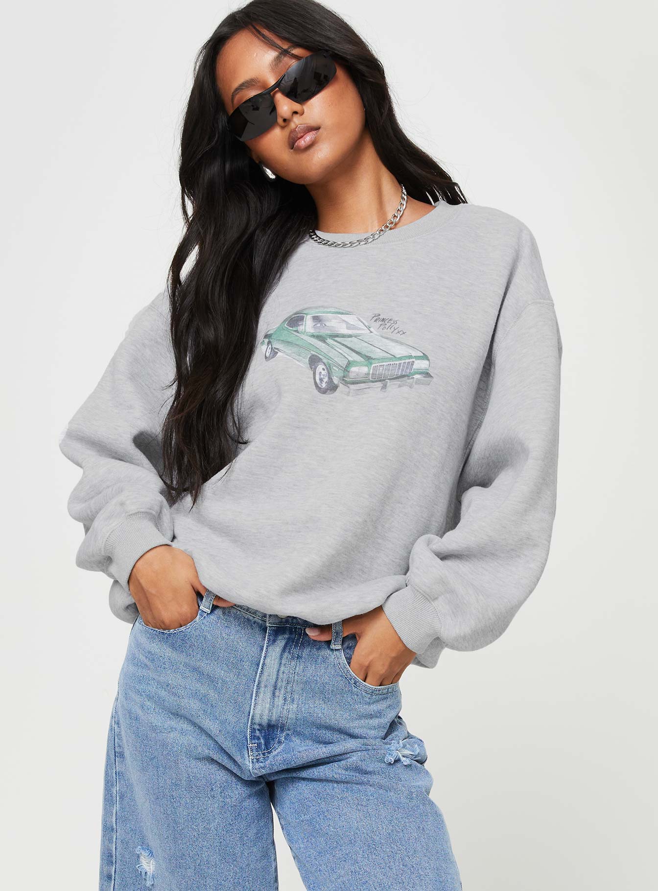 Retro Car Crew Neck Sweatshirt Grey Marle