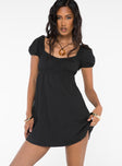 Front view of model wearing  front Princess Polly Asymmetric Neckline  Koly Mini Dress Black