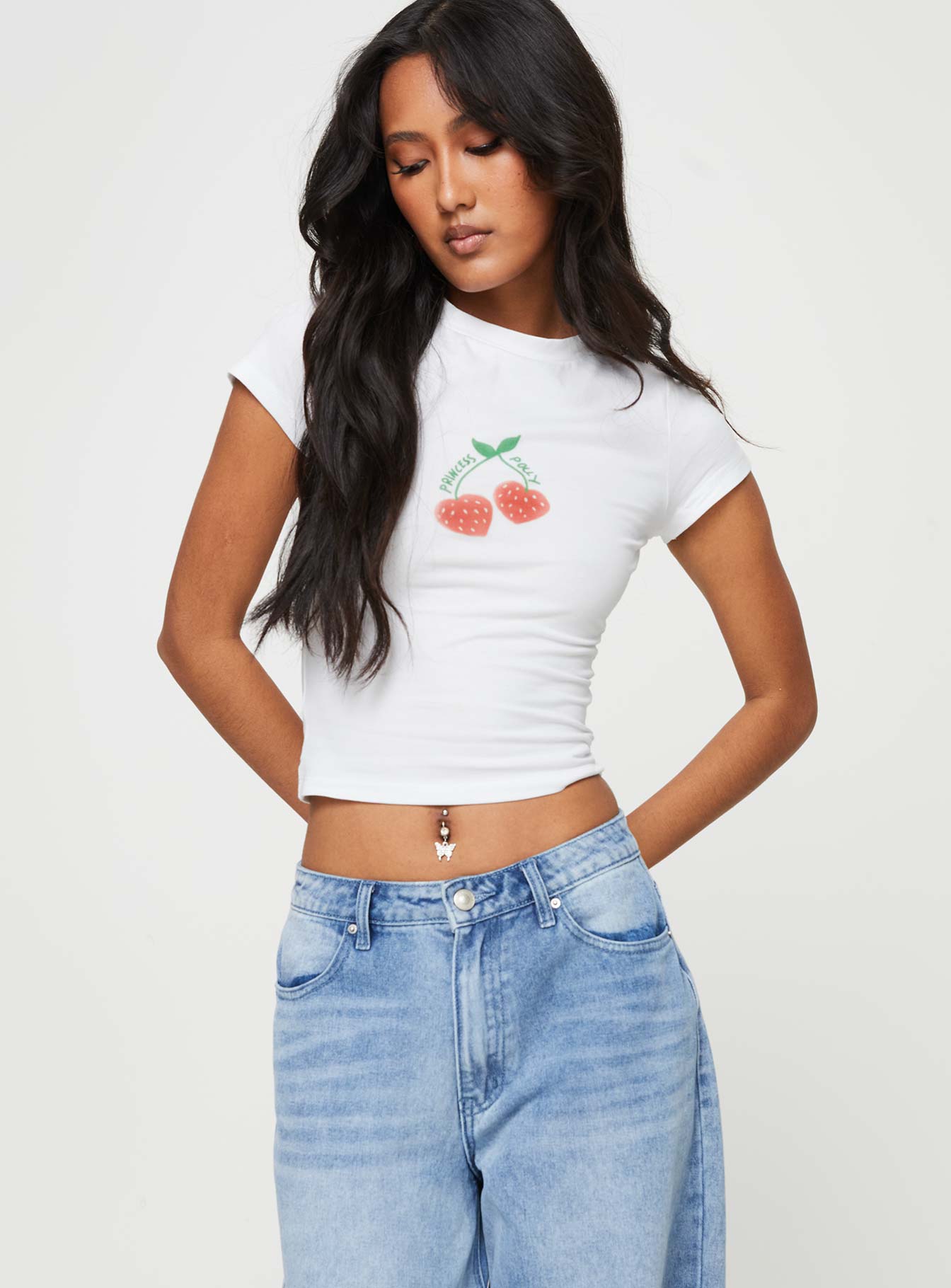 Cherry on top baby tee white