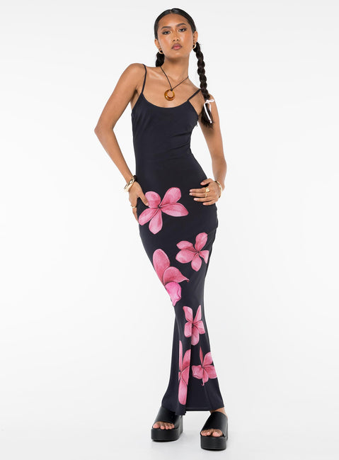 princess polly black flower dress Nellie Maxi Dress Black/Red Floral