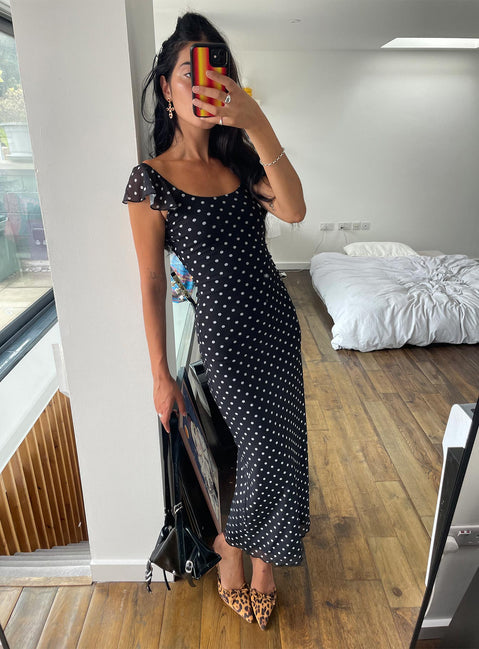 Sandberg Maxi Dress Black Polka Dot | Princess Polly Sandberg Maxi Dress Black Polka Dot | Princess Polly