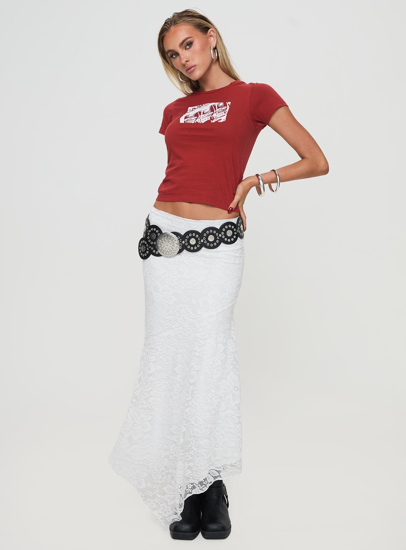 Cattanio lace midi skirt white