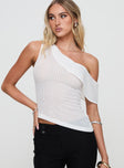 front view of model wearing Princess Polly Into You Top White Sleeveless Asymmetric Neckline 