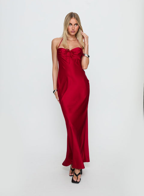Costella Halter Satin Maxi Dress Red