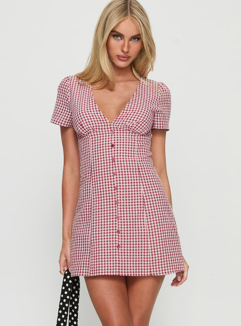 Loveliness Playsuit Red Check Tall