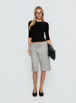 front view of model wearing Princess Polly Kether Longline Basketball Studs Short Grey Marle Mid Rise Pants 