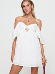 front view of model wearing Princess Polly Cene Mini Dress White Sweetheart Neckline 