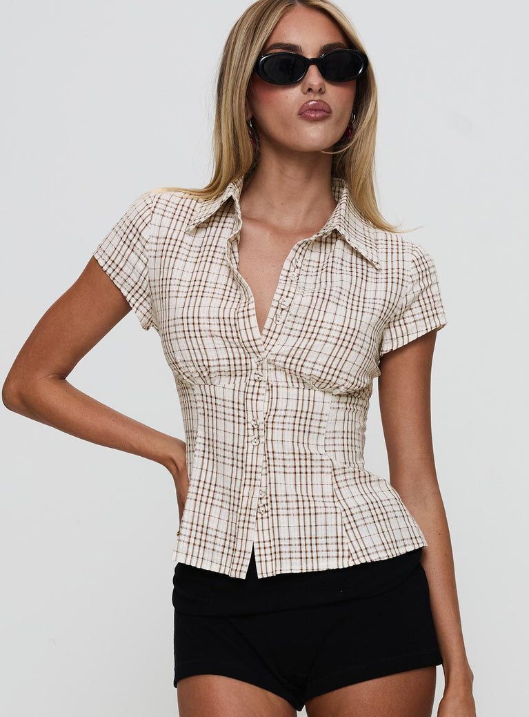 Cottesloe Blouse Top Brown Check