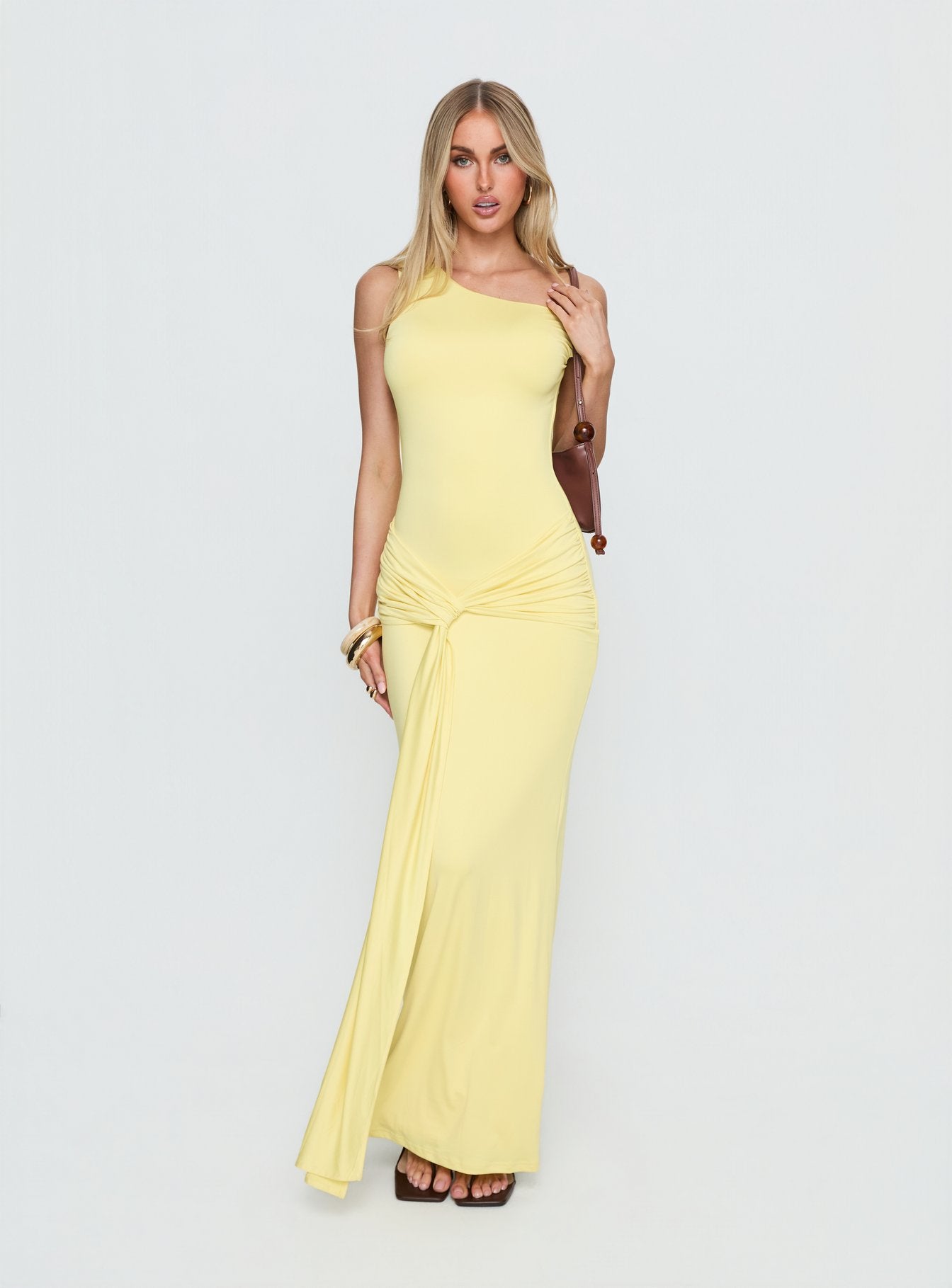 [Drape] OKUS イエロー　unico Get Lucky Drape One Shoulder Maxi Dress Lemon Yellow | Princess Polly