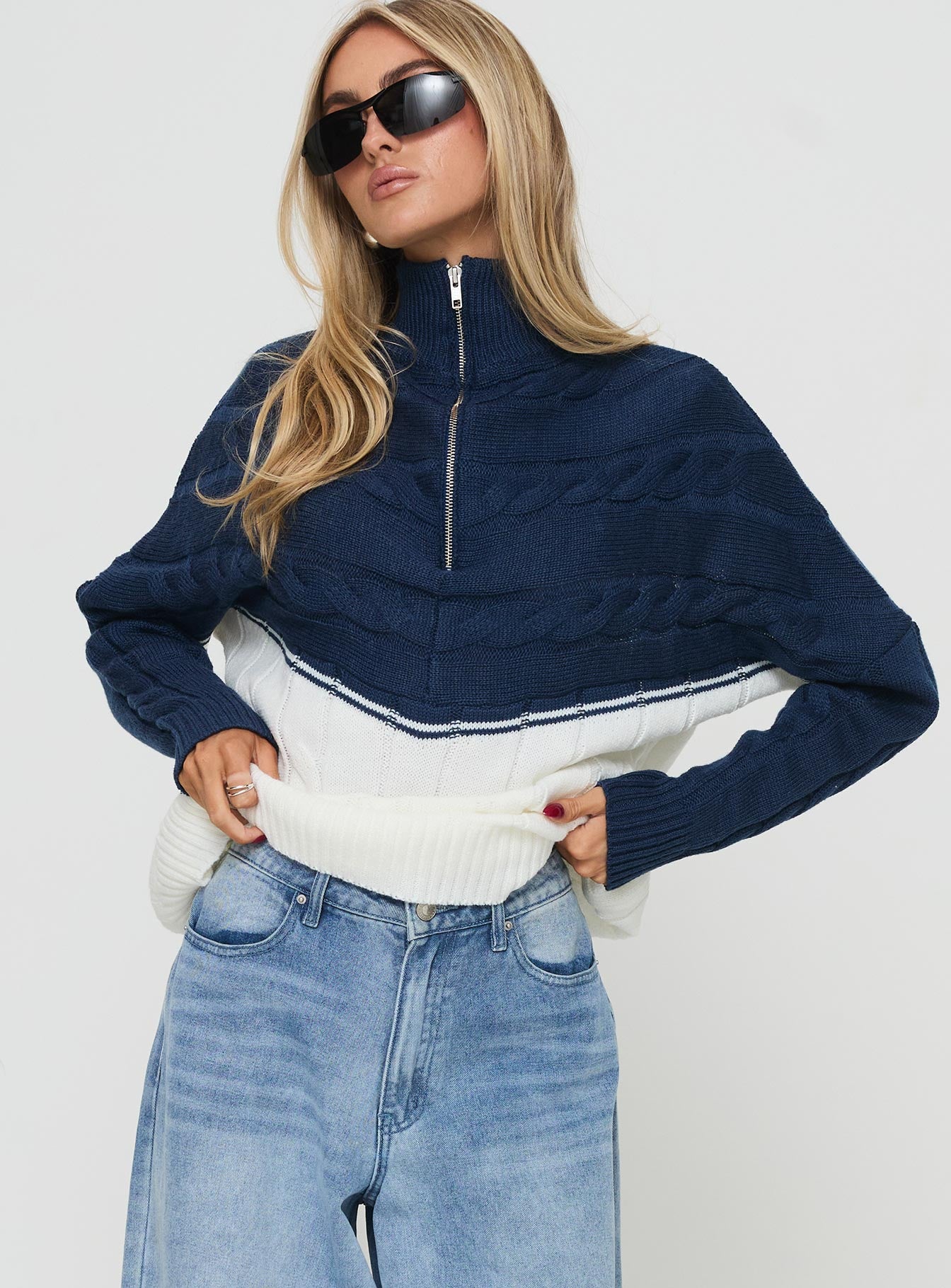 San seb quarter zip sweater navy / cream