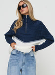 Quarter zip knit sweater Zip fastening down front, high neckline, drop shoulder Good stretch, unlined  Princess Polly Lower Impact