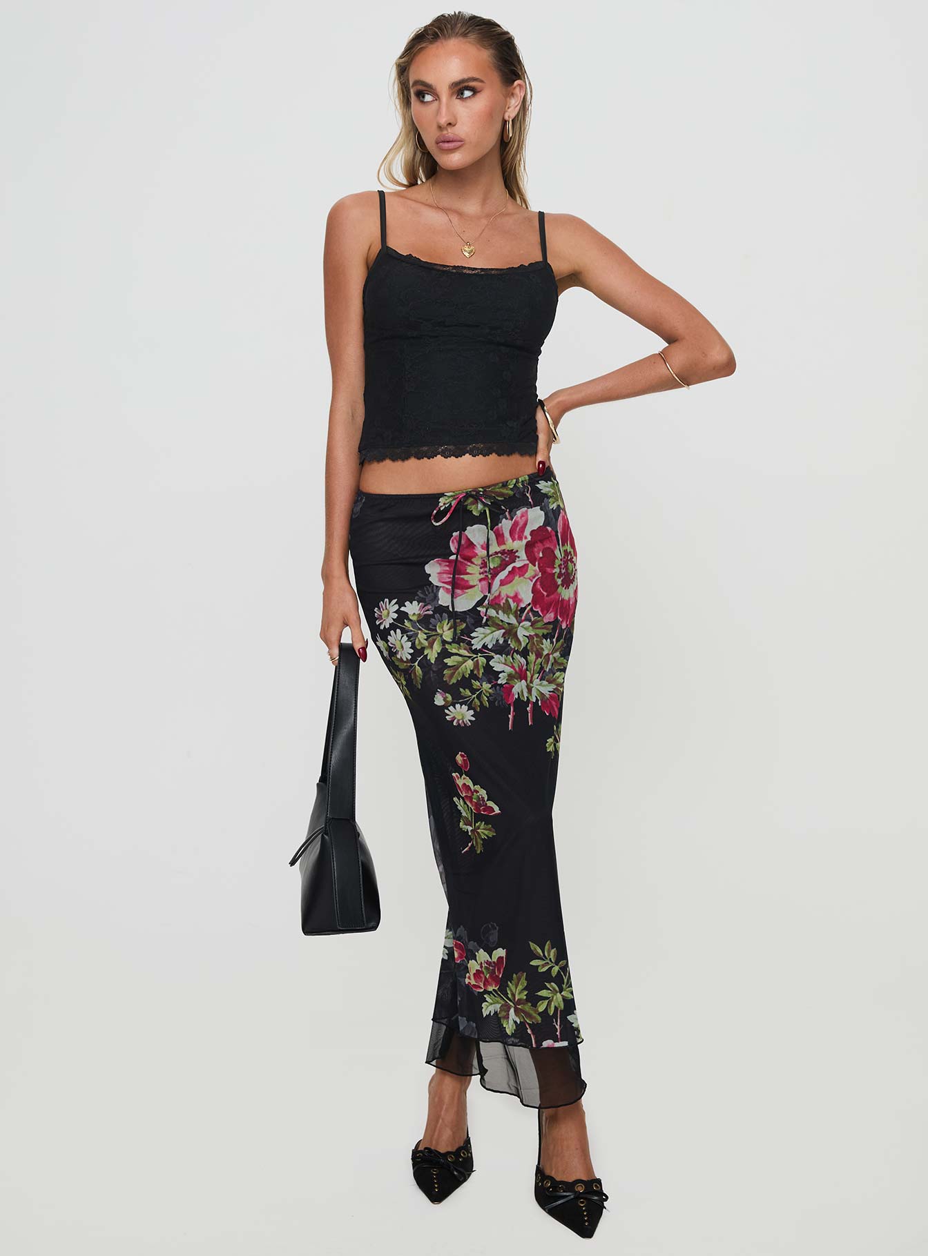 Paganio maxi skirt black floral