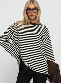 Settle Down Long Sleeve Top Black / White Stripe