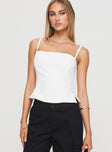 front view of model wearing Princess Polly Battersea Top White Sleeveless Square Neck 