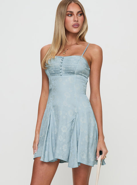 pale blue jacquard janie mini dress Hyacinth House Lilac & Navy Floral Jacquard Janie Mini Dress Lilac & Navy Floral Jacquard / M
